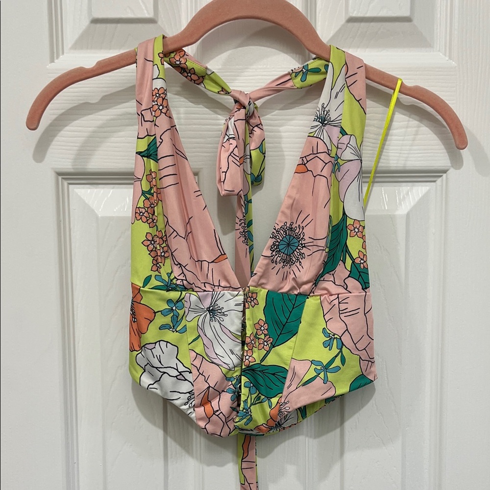 AFRM green floral crop top
